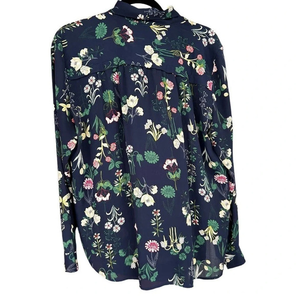 NWOT LOFT Women's Navy Blur Floral Long Sleeve Neck Tie Blouse in Size Large - Picture 6 of 8